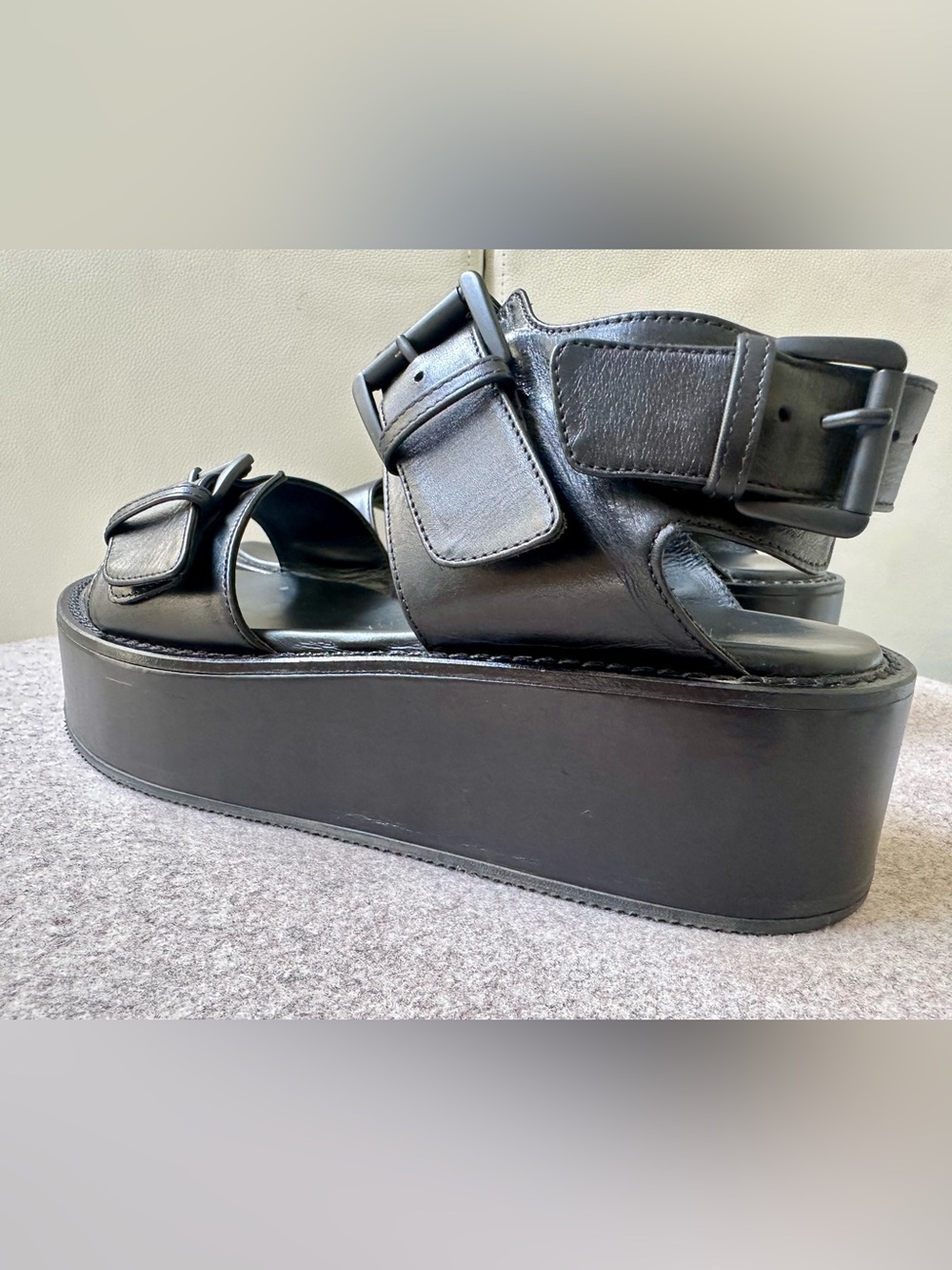 ANN DEMEULEMEESTER Italy black leather flatform platform buckled sandals sz 40 - Picture 4 of 10